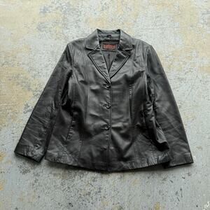 Vintage Black Leather Blazer Style Jacket